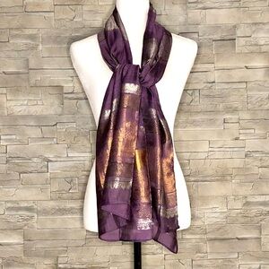 Purple, silver and bronze silk scarf